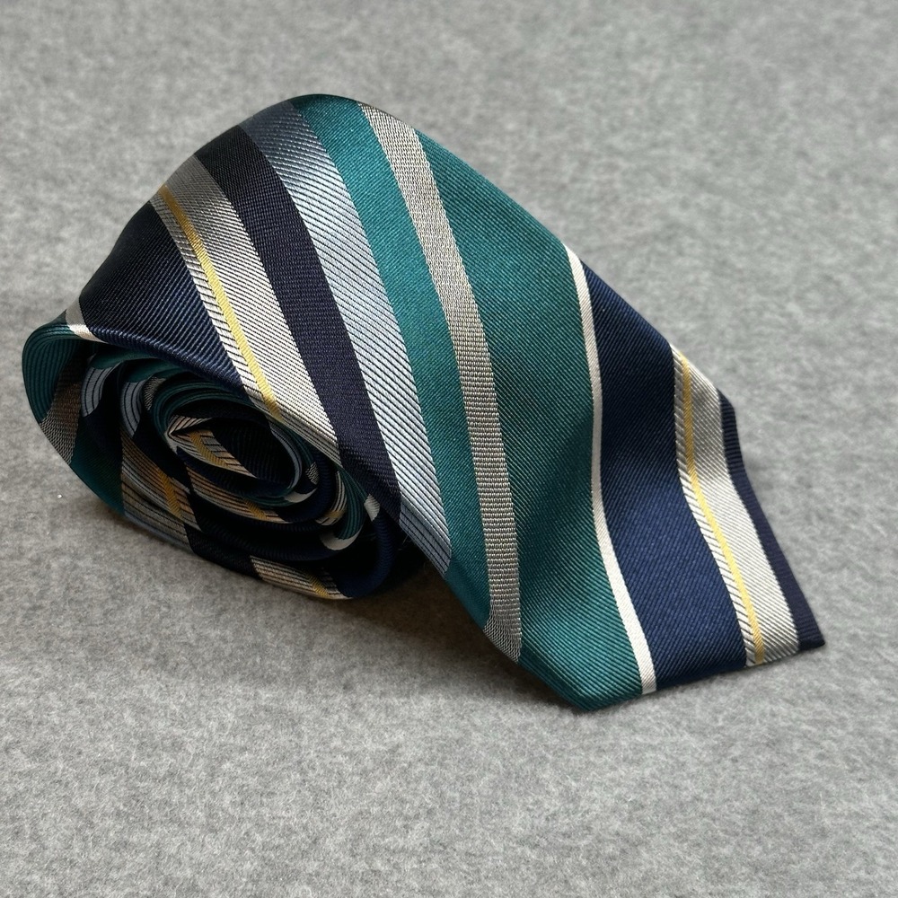 Charles Tyrwhitt Mens Silk Striped Tie Green Blue Gold Classic Necktie 60x3.1in